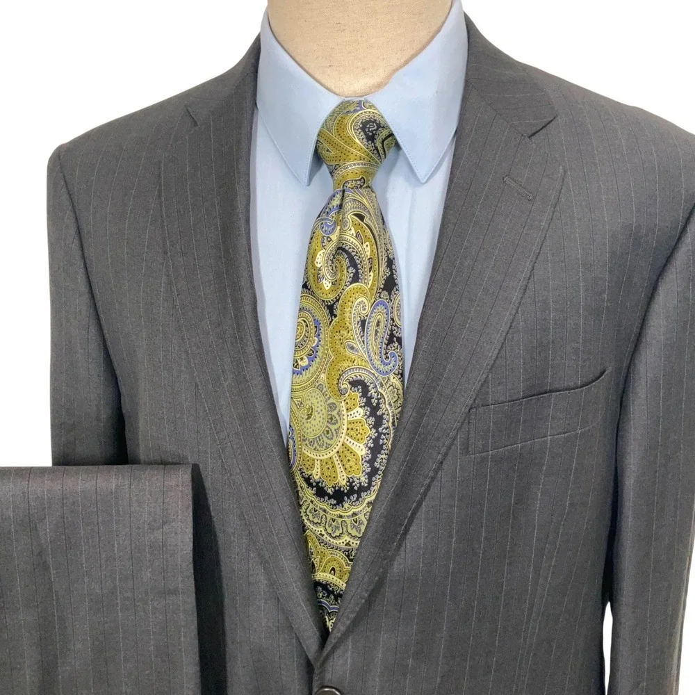 Piattelli‎ Barneys Mens Suit 54L Charcoal Purple Pinstripe Reda Italy